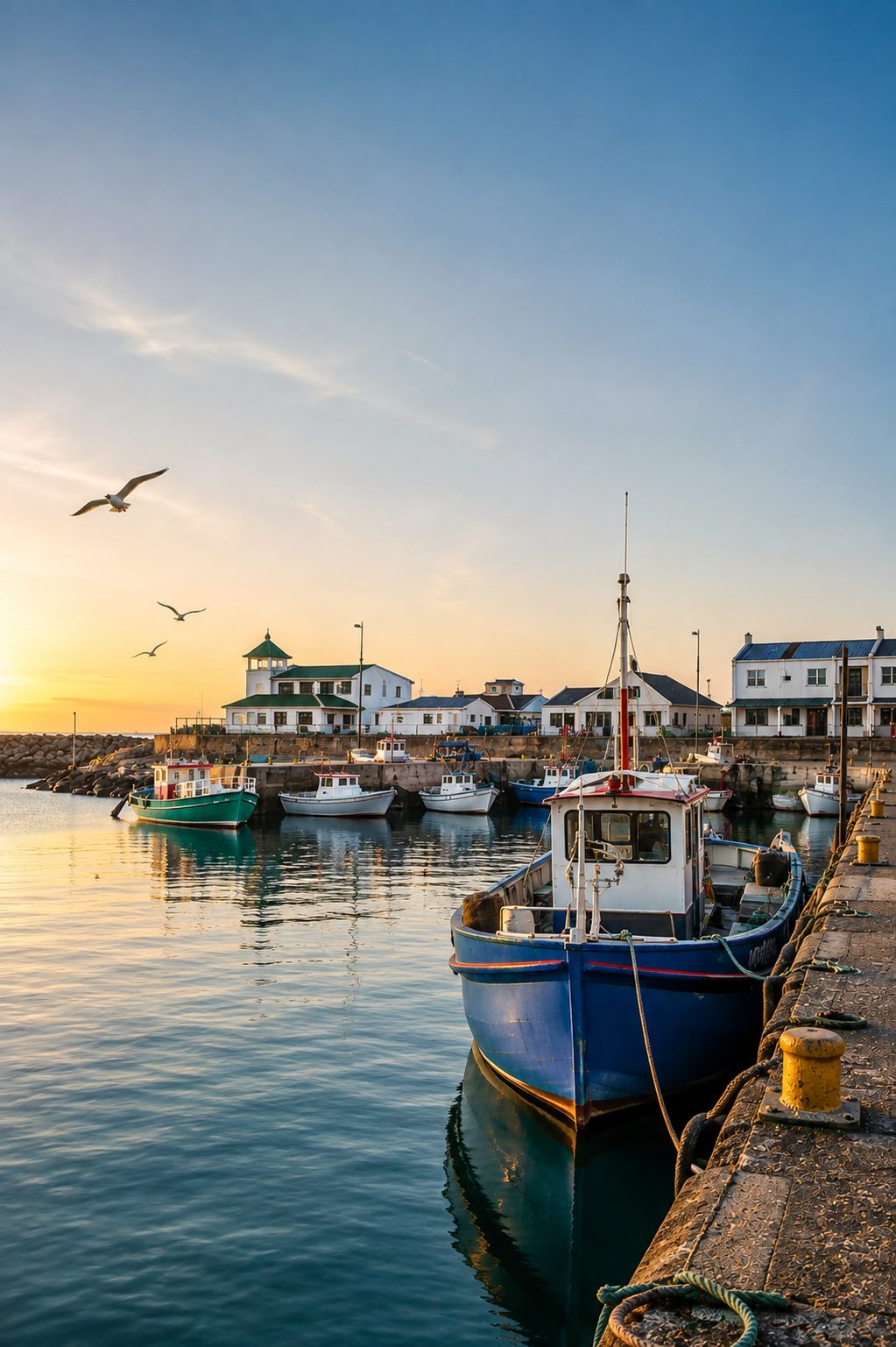 Struisbaai harbour at sunset